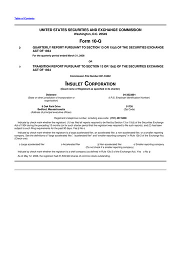 Thumbnail Insulet 10-Q Quarterly Report FY 