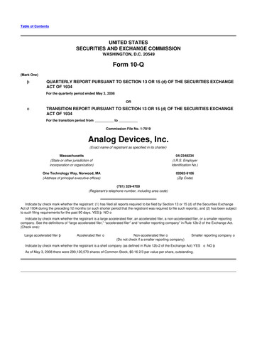 Miniature Analog Devices 10-Q Rapport trimestriel  