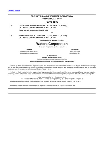 Thumbnail Waters Corporation 10-Q Quarterly Report FY 