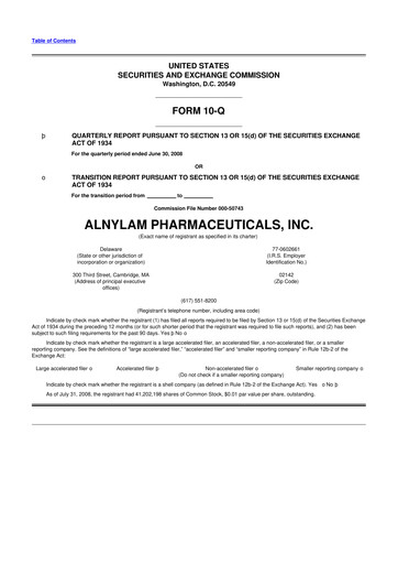 Thumbnail Alnylam Pharmaceuticals
 10-Q Quarterly Report FY 