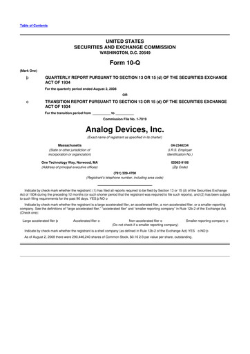 Miniature Analog Devices 10-Q Rapport trimestriel  