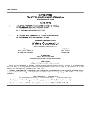 Thumbnail Waters Corporation 10-Q Quarterly Report FY 