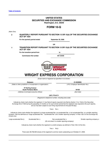 Thumbnail WEX 10-Q Quarterly Report FY 