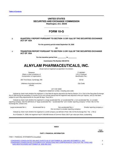 Thumbnail Alnylam Pharmaceuticals
 10-Q Quarterly Report FY 