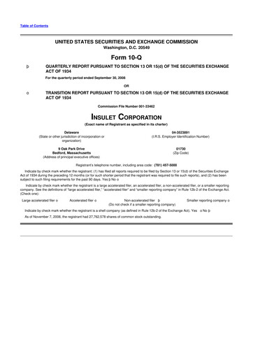 Thumbnail Insulet 10-Q Quarterly Report FY 