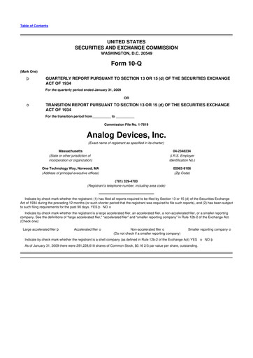 Miniature Analog Devices 10-Q Rapport trimestriel  