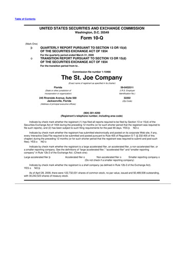 Thumbnail St. Joe Company
 10-Q Quarterly Report FY 