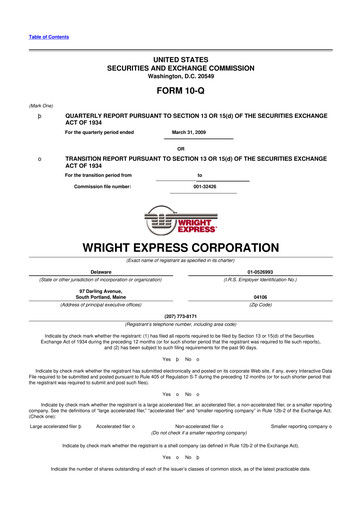 Thumbnail WEX 10-Q Quarterly Report FY 