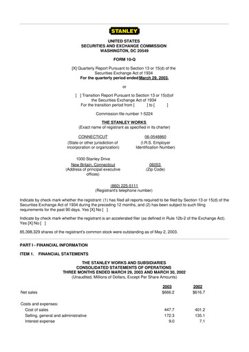 Thumbnail Stanley Black & Decker

 10-Q Quarterly Report FY 