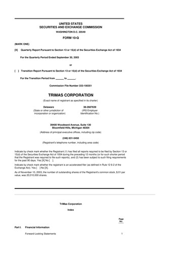 Thumbnail TriMas 10-Q Quarterly Report FY 