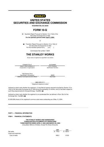 Thumbnail Stanley Black & Decker

 10-Q Quarterly Report FY 