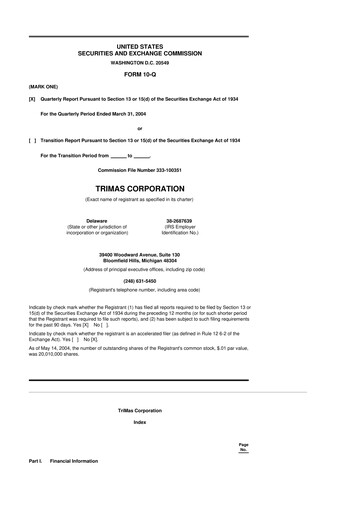 Thumbnail TriMas 10-Q Quarterly Report FY 