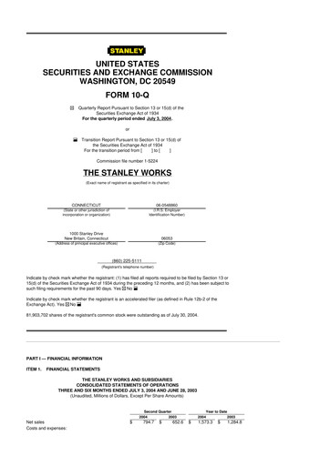 Thumbnail Stanley Black & Decker

 10-Q Quarterly Report FY 