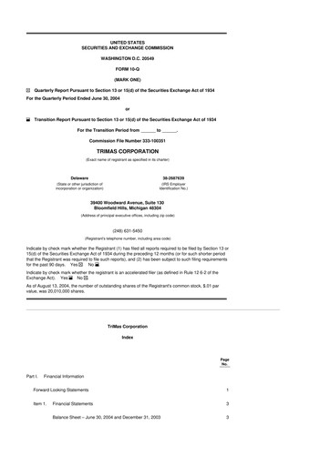 Thumbnail TriMas 10-Q Quarterly Report FY 