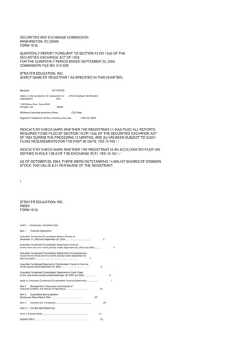 Thumbnail Strategic Education
 10-Q Quarterly Report FY 