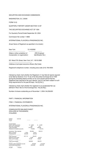 Miniature International Flavors & Fragrances
 10-Q Rapport trimestriel  