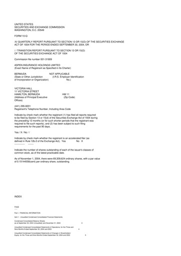 Thumbnail Aspen Insurance 10-Q Quarterly Report FY 