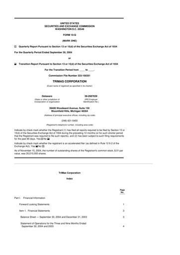 Thumbnail TriMas 10-Q Quarterly Report FY 