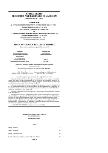 Thumbnail Aspen Insurance 10-K Annual Report 
