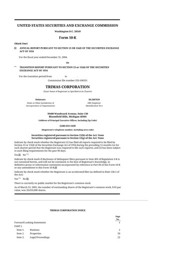 Thumbnail TriMas 10-K Annual Report 