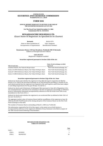 Thumbnail RenaissanceRe
 10-K Annual Report 