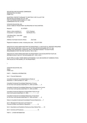 Thumbnail Strategic Education
 10-Q Quarterly Report FY 