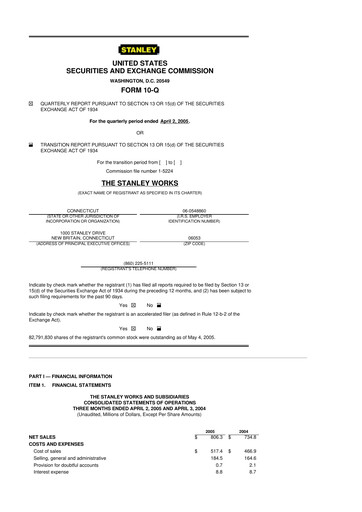 Thumbnail Stanley Black & Decker

 10-Q Quarterly Report FY 