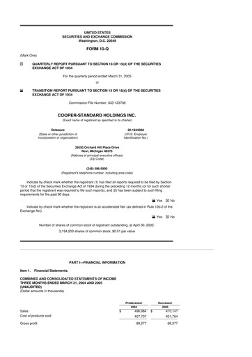 Thumbnail Cooper Standard 10-Q Quarterly Report FY 