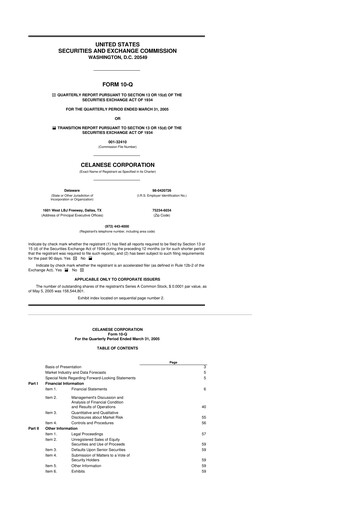 Thumbnail Celanese 10-Q Quarterly Report FY 