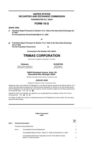 Thumbnail TriMas 10-Q Quarterly Report FY 