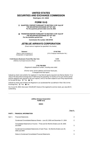 Thumbnail Jetblue Airways
 10-Q Quarterly Report FY 