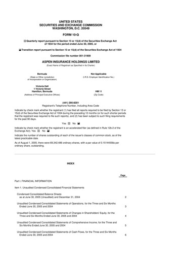 Thumbnail Aspen Insurance 10-Q Quarterly Report FY 