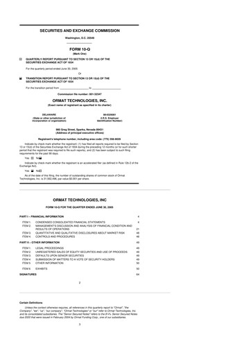 Miniature Ormat Technologies
 10-Q Rapport trimestriel  