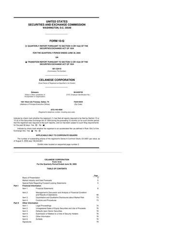 Thumbnail Celanese 10-Q Quarterly Report FY 