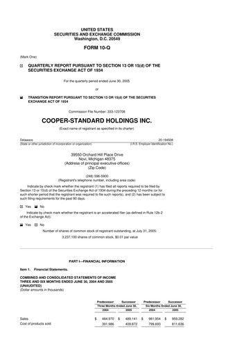 Thumbnail Cooper Standard 10-Q Quarterly Report FY 