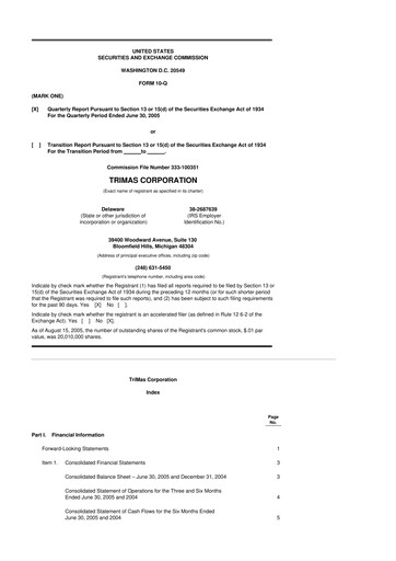 Thumbnail TriMas 10-Q Quarterly Report FY 