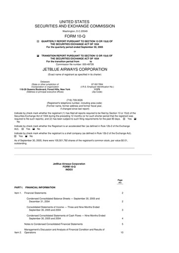 Thumbnail Jetblue Airways
 10-Q Quarterly Report FY 