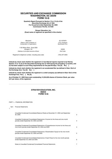 Thumbnail Strategic Education
 10-Q Quarterly Report FY 