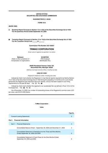 Thumbnail TriMas 10-Q Quarterly Report FY 