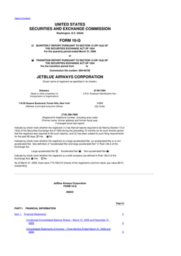 Thumbnail Jetblue Airways
 10-Q Quarterly Report FY 