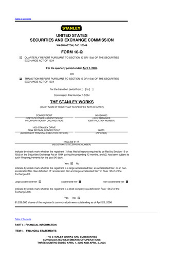 Thumbnail Stanley Black & Decker

 10-Q Quarterly Report FY 