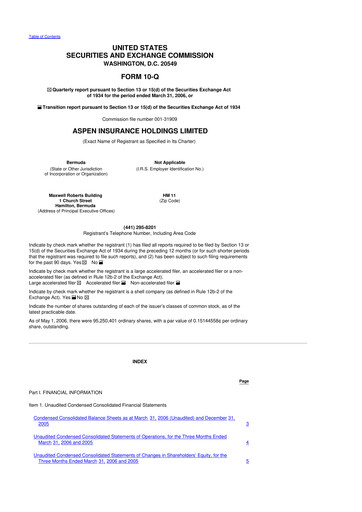 Thumbnail Aspen Insurance 10-Q Quarterly Report FY 