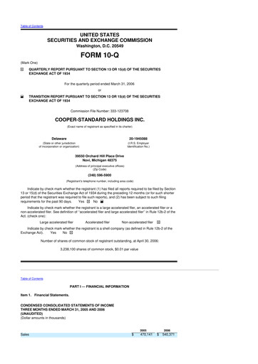 Thumbnail Cooper Standard 10-Q Quarterly Report FY 