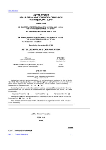 Thumbnail Jetblue Airways
 10-Q Quarterly Report FY 