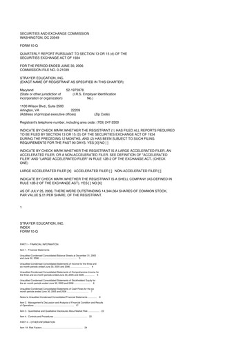 Thumbnail Strategic Education
 10-Q Quarterly Report FY 