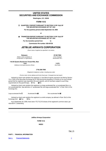 Thumbnail Jetblue Airways
 10-Q Quarterly Report FY 