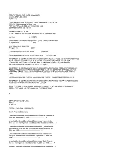 Thumbnail Strategic Education
 10-Q Quarterly Report FY 