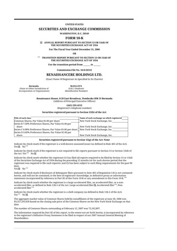 Thumbnail RenaissanceRe
 10-K Annual Report 