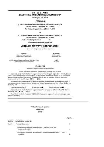 Thumbnail Jetblue Airways
 10-Q Quarterly Report FY 