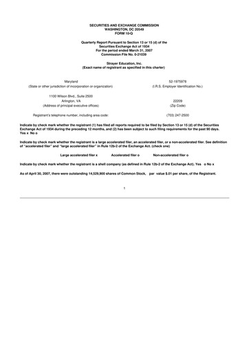 Thumbnail Strategic Education
 10-Q Quarterly Report FY 